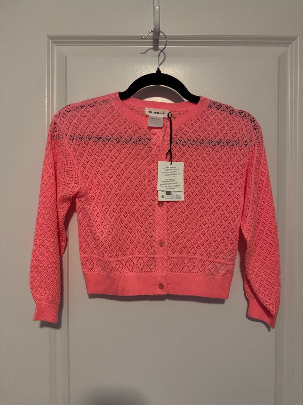 Billieblush Neon Coral Pink Openwork Cardigan
